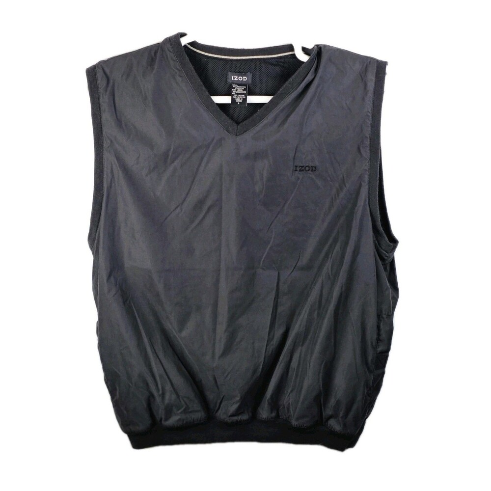 Vintage IZOD Men's Large Black Nylon Golf Mesh‎ Lined Windbreaker Vest